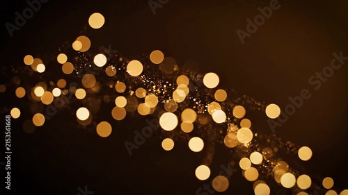 Golden Bokeh Light Particles Floating Across Dark Background