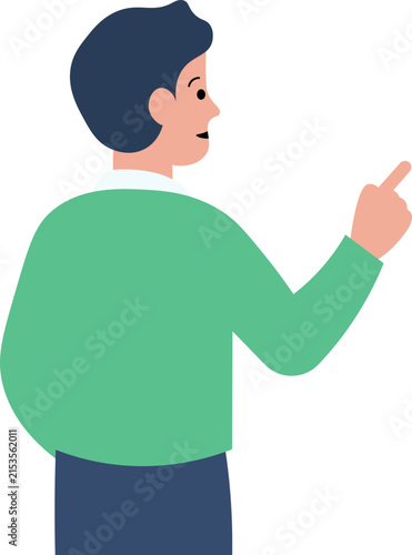 male character back view pointing finger vector shape