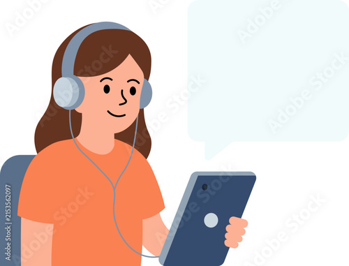 woman headphones tablet speech bubble clipart vector shape
