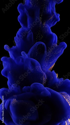 Blue and Gold Ink Mixing in Water Abstract Liquid Motion