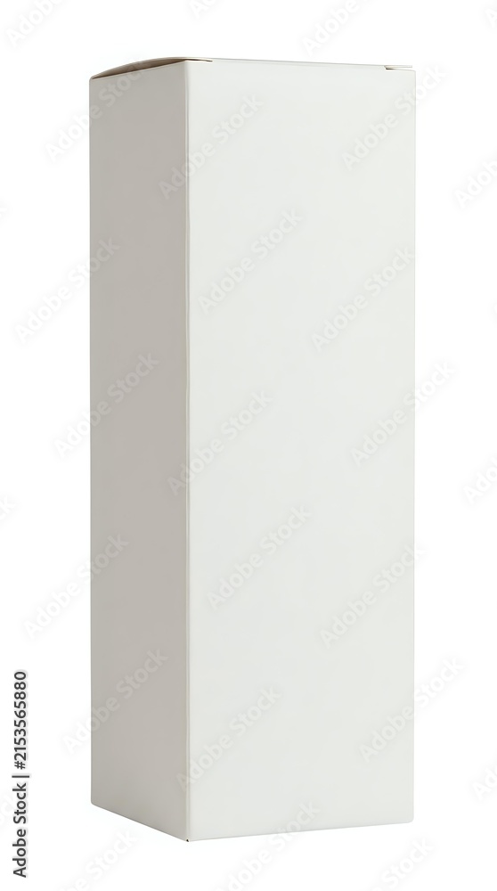 Fototapeta premium Blank white tall rectangular cardboard box with metallic gold trim