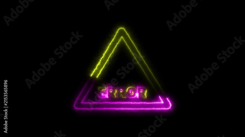 Neon Error Sign Flashing Inside A Glowing Triangle Frame On Black Background