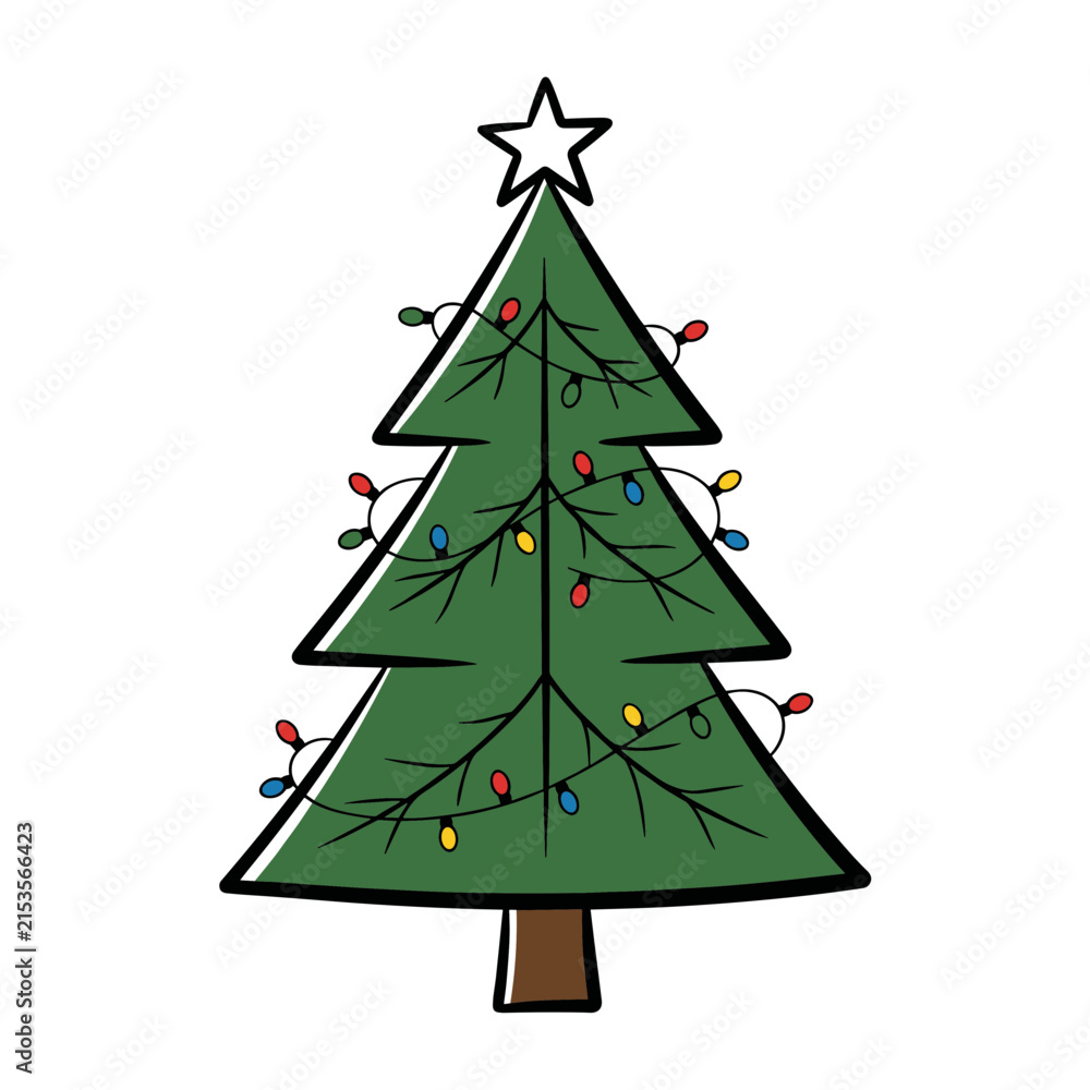 Obraz premium Simple Christmas Tree with Colorful Lights and Star