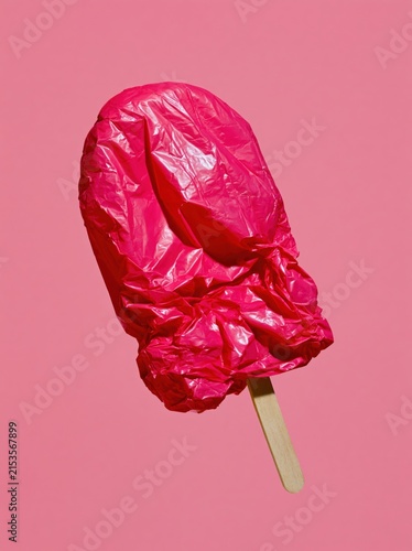 Pink Vinyl Ice Pop with Deep Glossy Creases on Soft Pink Background