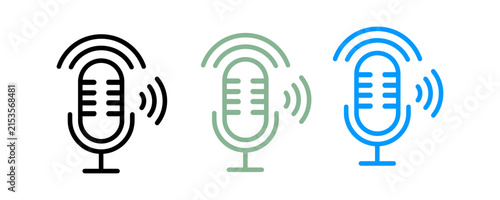 Set of three linear microphone icons representing podcasting and audio recording services 