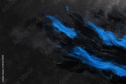 Technology, Abstract,3D render of futuristic black brushed metal panel with neon blue glowing light, smoke and dramatic lighting. High-tech gaming concept and technology background.