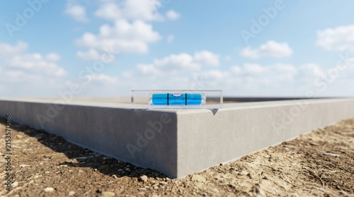 Freshly poured concrete foundation for a new house construction project.
