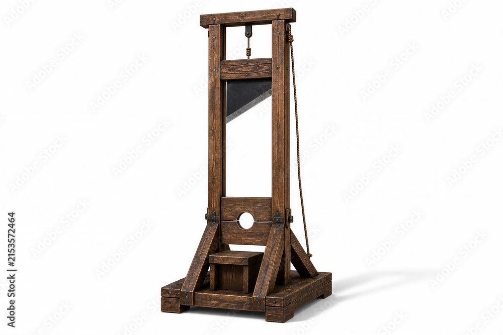 Naklejka premium Historic Wooden Execution Device With Blade And Hole