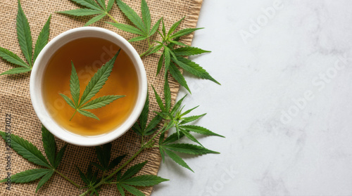 Hemp cannabis leaf tea cup herbal green alternative medicine natural hemp cannabis leaf tea cup herbal green alternative medicine natural calming organic health plant relaxation beverage rustic