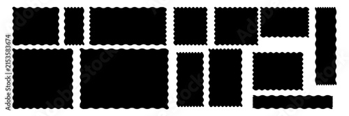 Set of Zigzag frames shape set. rectangular and square, arch shapes with curvy edges. Empty textboxes, stickers, tags or labels. Vector flat illustration.