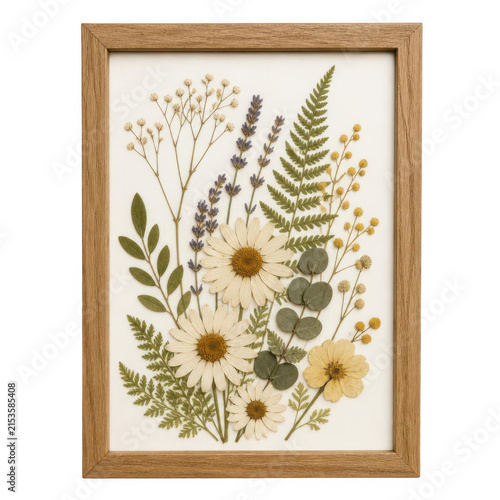 Pressed Dried Flower Arrangement in Wooden Frame Wall Art