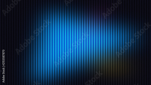 Intense blue light rays on dark vertical striped textured surface background pattern