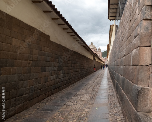 Cusco, Provincia de Cusco, Peru - October 16, 2018: Cusco's Ancient Walls Amid Daily Life in Peru