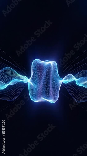 Abstract blue sound wave visualization on a dark background representing digital audio technology and frequency.