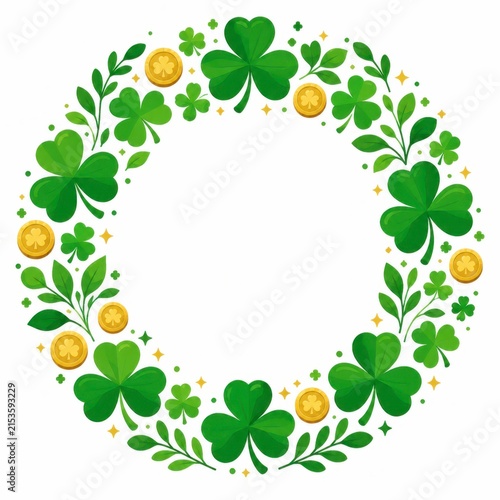 St Patricks Day shamrock wreath with gold coins