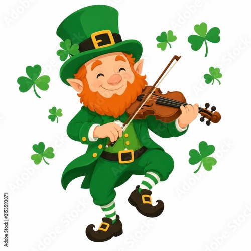 Leprechaun playing violin isolated on white background