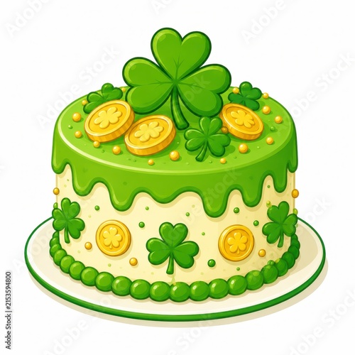 St Patricks Day cake with shamrocks and gold coins