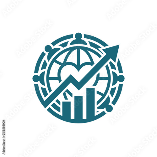 A circular icon showing global growth and community support together
