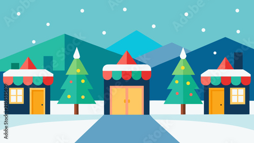 Christmas Town Street Winter Holiday Landscape 