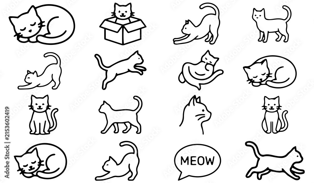 Obraz premium Cute Cat Activities and Poses Minimal Line Art Collection