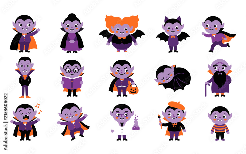 Obraz premium A delightful collection of charming vampire characters perfect for halloween themed designs and spooky celebrations