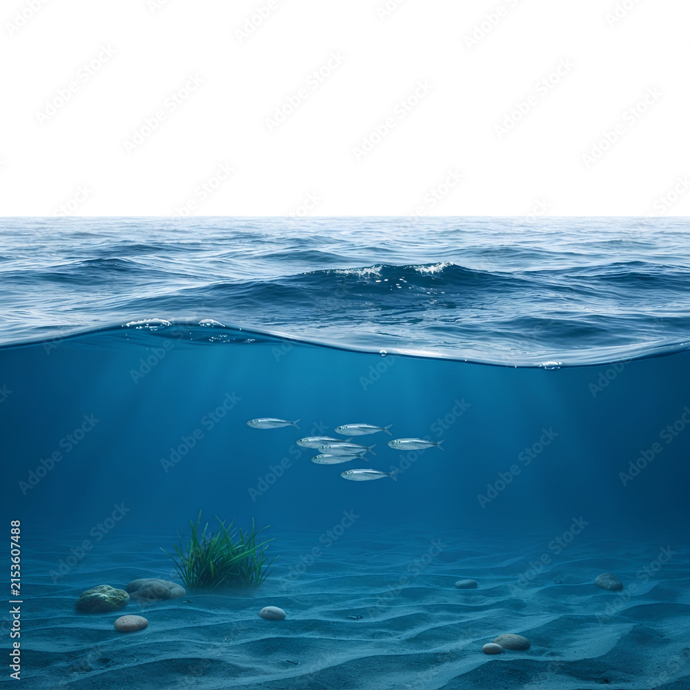 Naklejka premium Over-Under Deep Blue Ocean Water Surface and Depths
