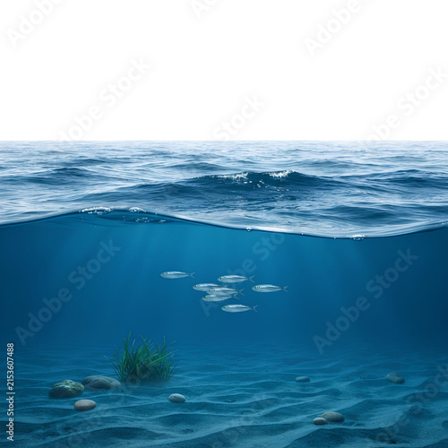 Over-Under Deep Blue Ocean Water Surface and Depths