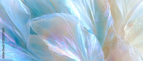 Iridescent Crystal Petals with Soft Blue Pink Rainbow Reflections