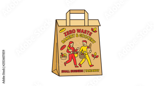 Картината върху платно Hand-drawn illustration of a paper bag for a zero-waste store