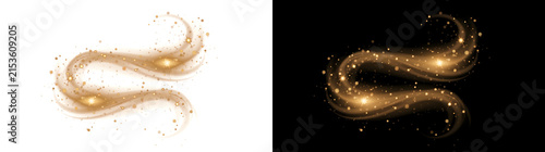Fotografie Gold magic swirl effect with sparkling snowflakes and stars for PNG, Transparent