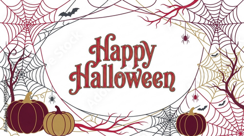 Happy Halloween Gothic Cemetery with Haunted Chapel, Full Moon and Flying Bats
