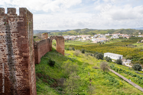 Aerial view of the ancient town and castle walls of Silves in the Algarve, Portugal