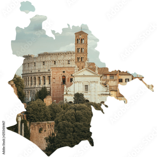 Rome Map Silhouette Featuring the Historic Colosseum and Ancient Landmarks