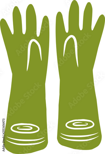 Pair of green rubber garden gloves illustration isolated