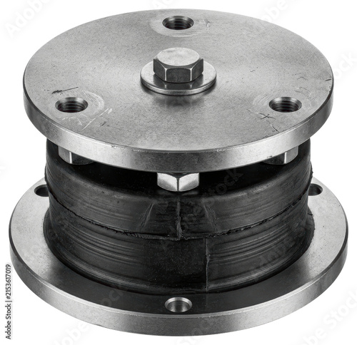 Heavy duty industrial rubber vibration isolator mount on a transparent backdrop