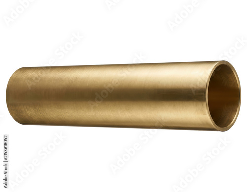 Circular brushed brass industrial metal pipe tube with transparent backdrop