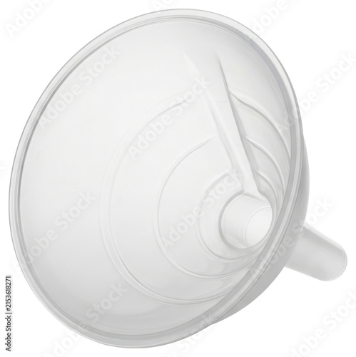 Clear plastic liquid transfer funnel tool cut out on transparent background