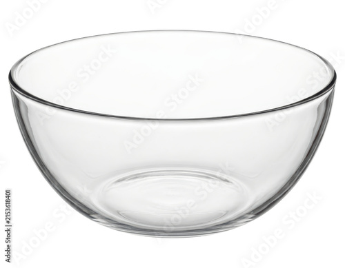 Empty clear glass bowl for kitchen food preparation with transparent backdrop