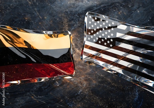 Iran and US flags glass abstract shiny effect.