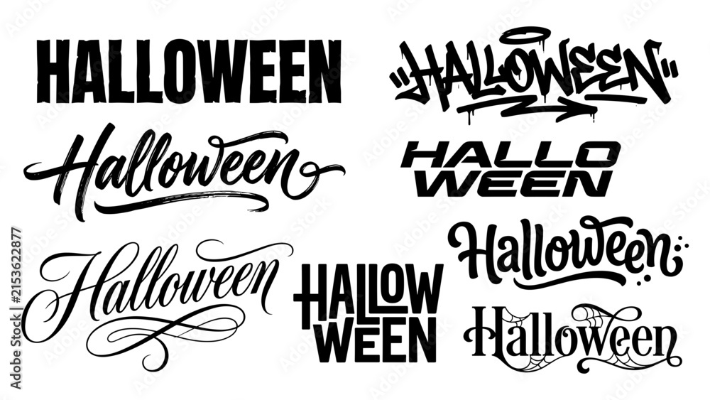 Obraz premium Happy Halloween calligraphy with spooky elements for scary party invitation