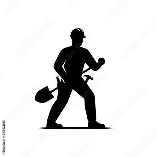 Construction worker silhouette Stock Illustration vectors icons