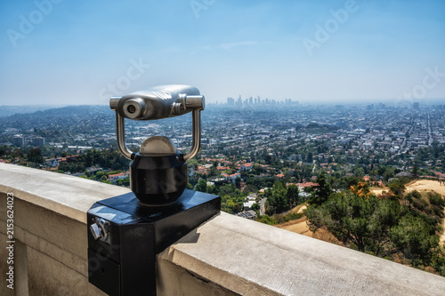 A tower viewer in Griffith Observatory, overlooking Los Angeles