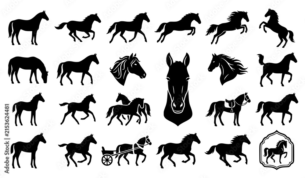 Obraz premium Horse Silhouette Icon Illustration Isolated Vector Sign Symbol Set