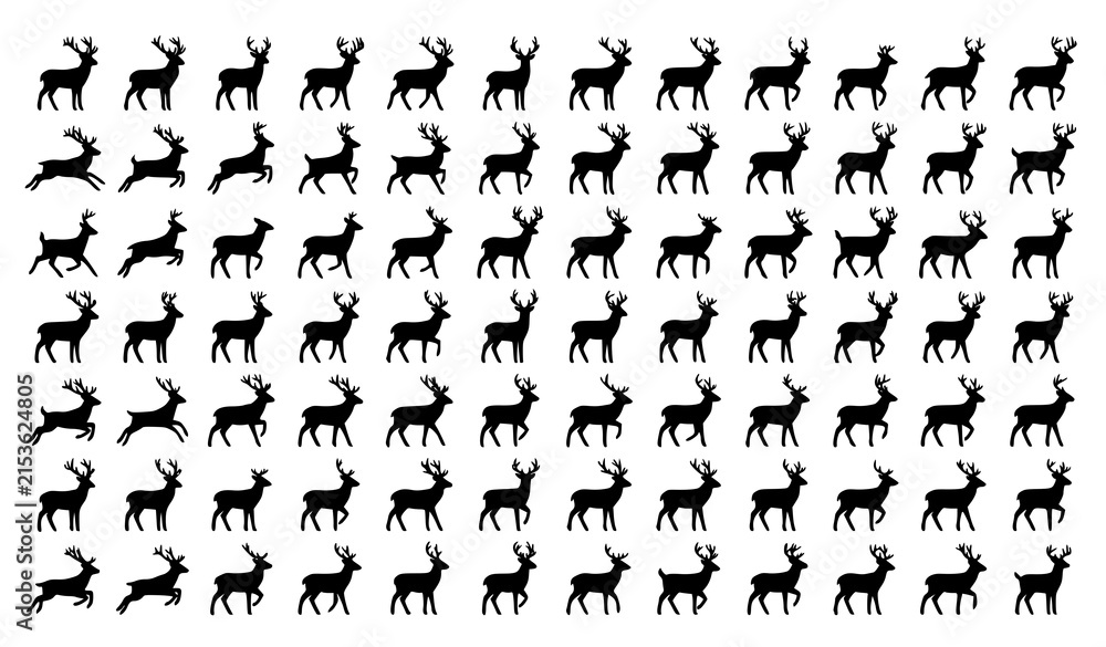 Obraz premium Minimal Running Deer Silhouette Vector Collection for Wildlife Logo Design