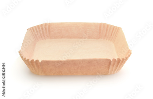 Disposable cardboard plate isolated on white.