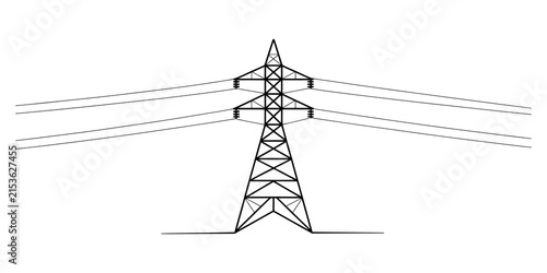 Cuadro en lienzo Black and white line drawing of a tall electric power transmission tower