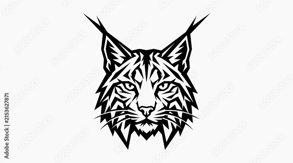 Obraz premium Wildcat lynx face stylized black ink illustration.
