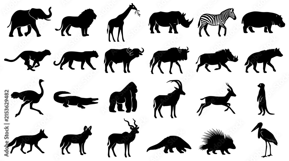 Obraz premium African Wild Animals Black Silhouette Vector Collection