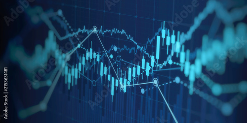 financial graph with uptrend line technology bar chart of stock market on blue color background