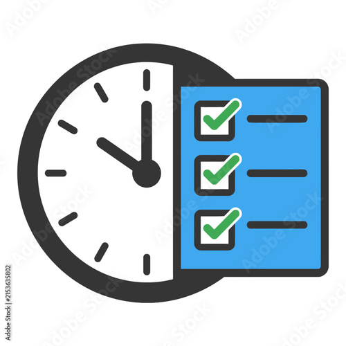 A clock icon with a blue checklist showing completed tasks